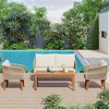 Chic Crate-4-Piece Solid Wood Patio Set – Loveseat & 2 Chairs w/ Cushions | Natural Rope Accents | Multi-Use | Beige - 3 of 4