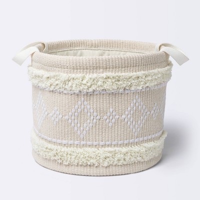 Tufted Fabric Medium Round Storage Basket - Khaki and Cream - Cloud Island™