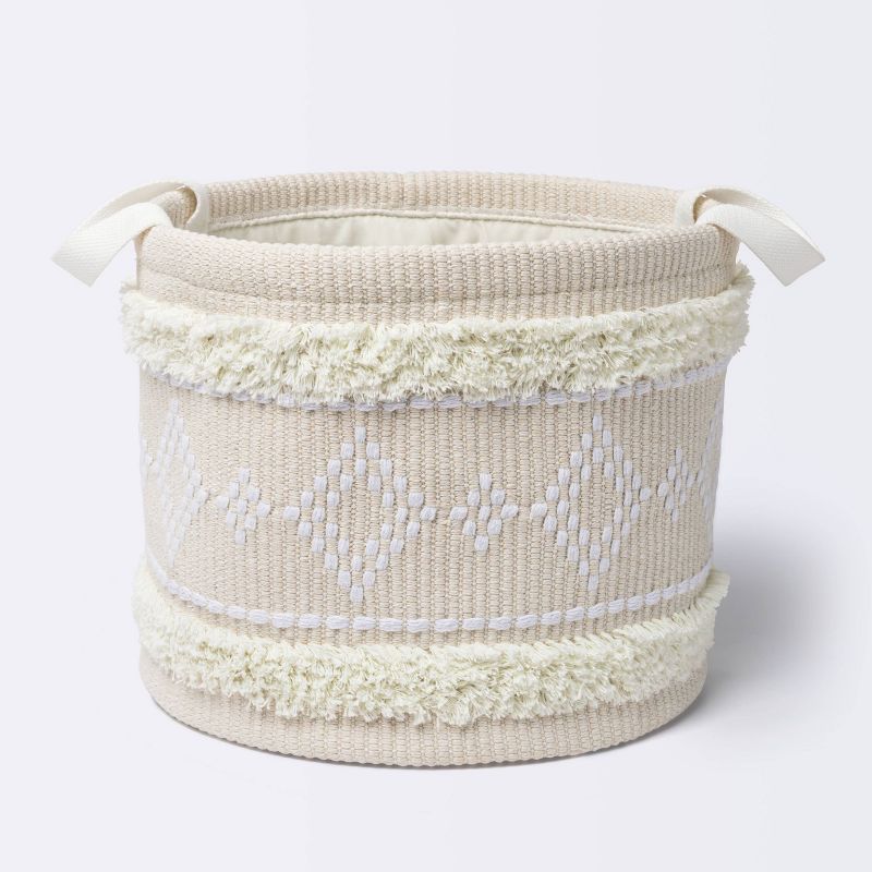 Tufted Fabric Medium Round Storage Basket - Khaki and Cream - Cloud Island&#8482;, 1 of 10