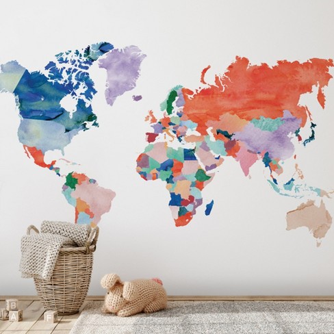 watercolor world map decal