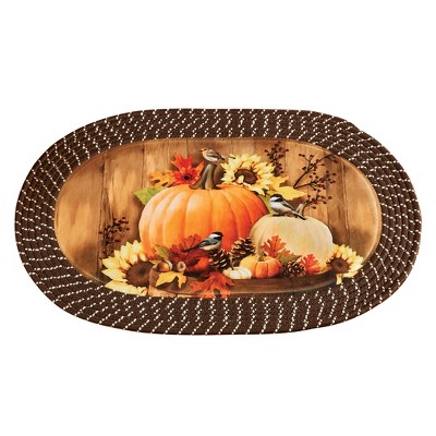 Collections Etc Harvest Pumpkin and Chickadees Braided Accent Rug 30" x 20"