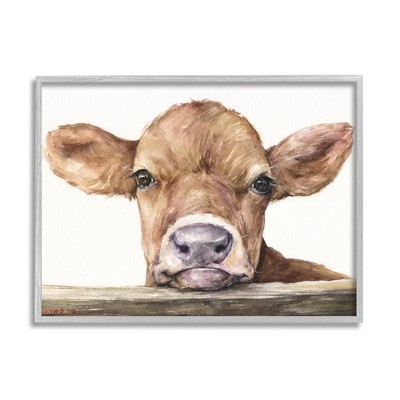 Stupell Industries Cute Baby Cow Animal Watercolor Painting