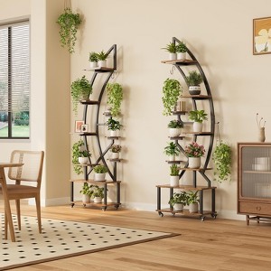 Lighted Corner Flower Stands – 6 Tiered Metal Plant Shelf with Grow Lights & Wheels, Large Indoor Plant Shelf for Multiple Plants - 1 of 4