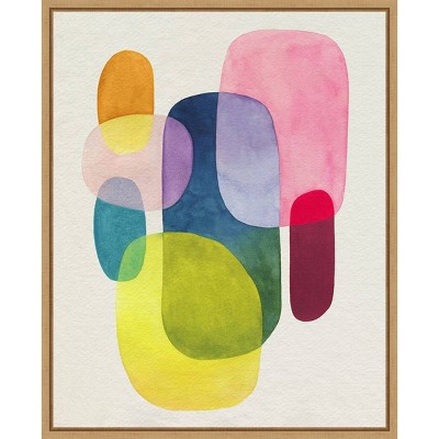Sunlit Spectrum I Abstract Watercolor Canvas Art with Maple Frame