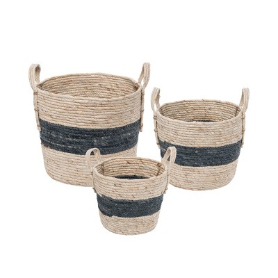 Set of 3 Blue Natural Cattail Decorative Storage Baskets - Foreside Home & Garden
