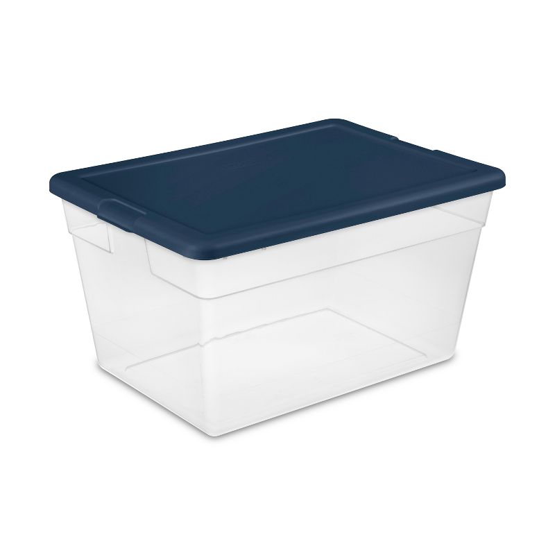 Sterilite Stackable Clear Home Storage Box with Handles and Marine Blue Lid for Efficient, Space Saving Storage and Organization, 1 of 9