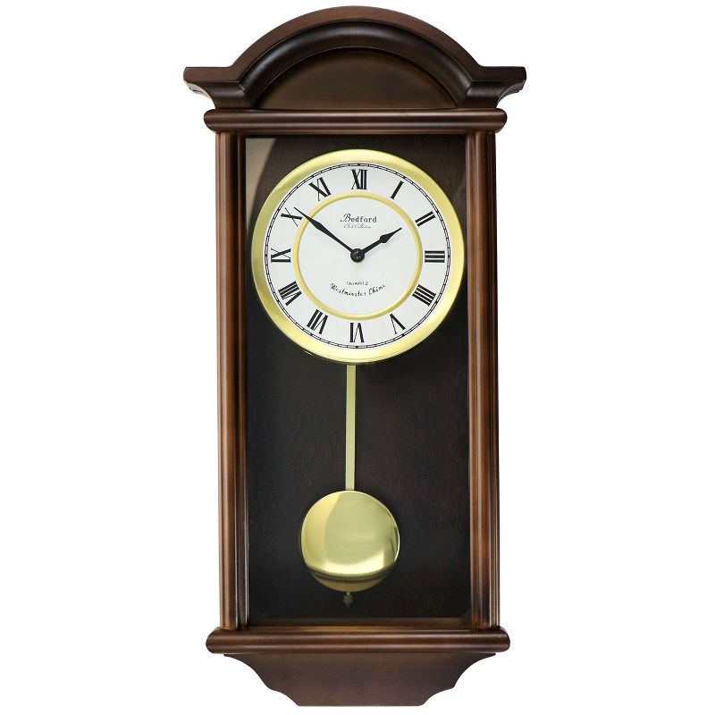 Bedford Clock Collection George 22 Inch Chestnut Wood Chiming Pendulum Wall Clock, 1 of 9
