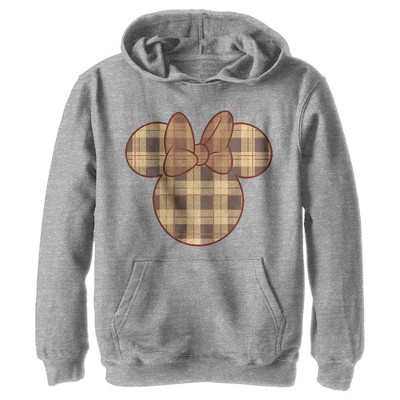 Boy's Mickey & Friends Plaid Minnie Mouse Logo Pull Over Hoodie