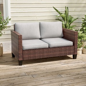 Sonkuki Patio Loveseat Sofa, All-Weather PE Rattan Wicker Set Small Patio Conversation Couch with Cushion - 1 of 4