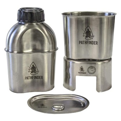 Self Reliance Outfitters Pathfinder Stainless Steel Canteen Cooking Set with Canteen, Lid, Nesting Cup, and Stove for Camping, Hiking, and Hunting