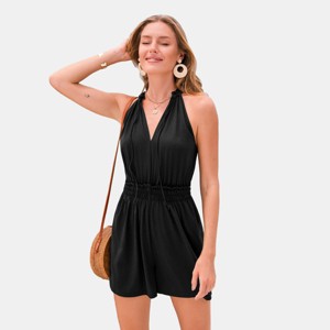 Women's Halter Neck Smoked Waist Romper for Effortless Summer Style - Cupshe - 1 of 4