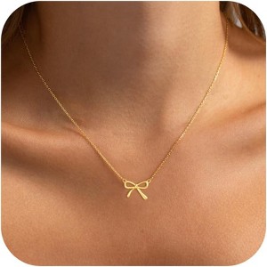Dainty Bow Necklace for Women, 14K Gold Plated Choker Christmas Stocking Stuffer Gift - 1 of 4