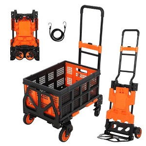 Heavy Duty Folding Hand Truck - 330 LB Dolly Cart with Foldable Basket, Bungee Rope, Rubber Wheels & Retractable Handle - 1 of 4