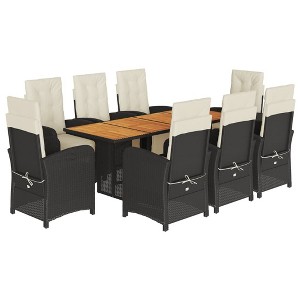 vidaXL 9 Piece Patio Dining Set with Cushions, Black Poly Rattan - Adjustable Reclining Chairs, Acacia Wood Table, Outdoor/Garden Furniture - 1 of 4