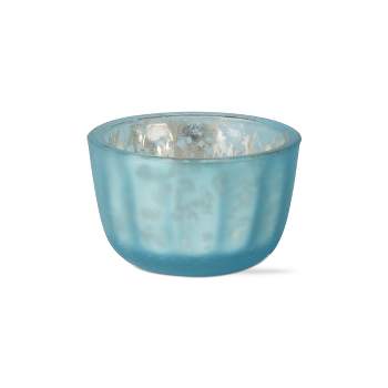 tagltd Reflection Turquoise Blue Glass Tealight Candle Holder, 2.53L x 2.53W x 1.6H inches