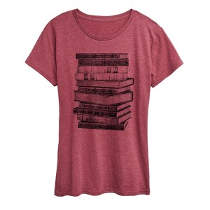 Women's - Instant Message - Stacked Books Short Sleeve Graphic T-Shirt - 1 of 4
