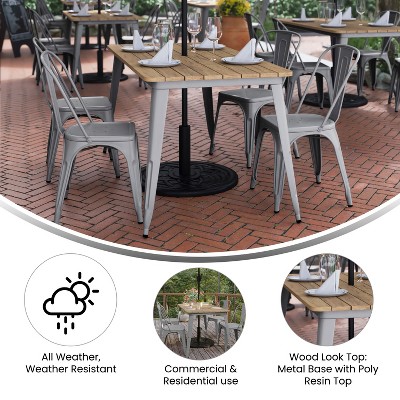 Brown and Silver Poly Resin Top Dining Table with Umbrella Hole