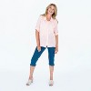 erika Women's Brittany Roll Tab Elbow Length Sleeve Shirt | White Shell Pink Stripe - 2 of 4