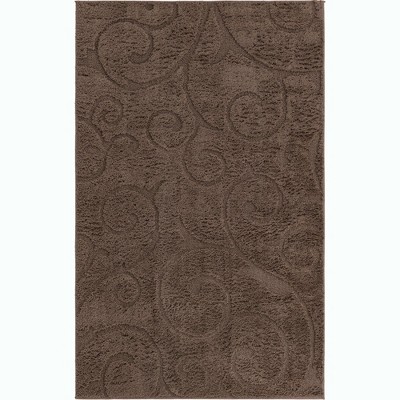 Brown Floral Shag Synthetic Rectangular Area Rug 5' x 8'