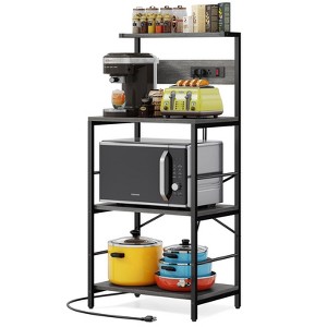 Anycoo 4-Tier Bakers Rack with Power Outlets, Microwave Stand with Storage, Freestanding Kitchen Shelf, Coffee Bar Table, Black/Brown/Gray - 1 of 4