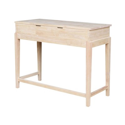 Classic Unfinished Rubberwood Vanity Table with Flip-Up Mirror