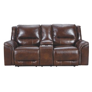 Catanzaro Power Reclining Loveseat with Console/Adjustable Headrest Mahogany Brown - Signature Design by Ashley
