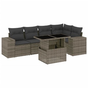 vidaXL 6 Piece Patio Sofa Set with Cushions Gray Poly Rattan - without storage - 1 of 4