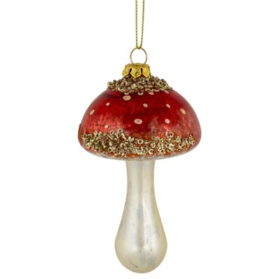Northlight Sequined Mushroom Glass Christmas Ornament - 5" - Red and Gold Finish