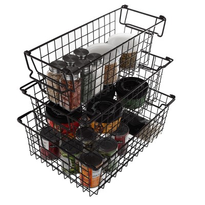Home-Complete Set of 3 Wire Storage Bins - Shelf Organizers for Toy, Kitchen, Closet, and Bathroom