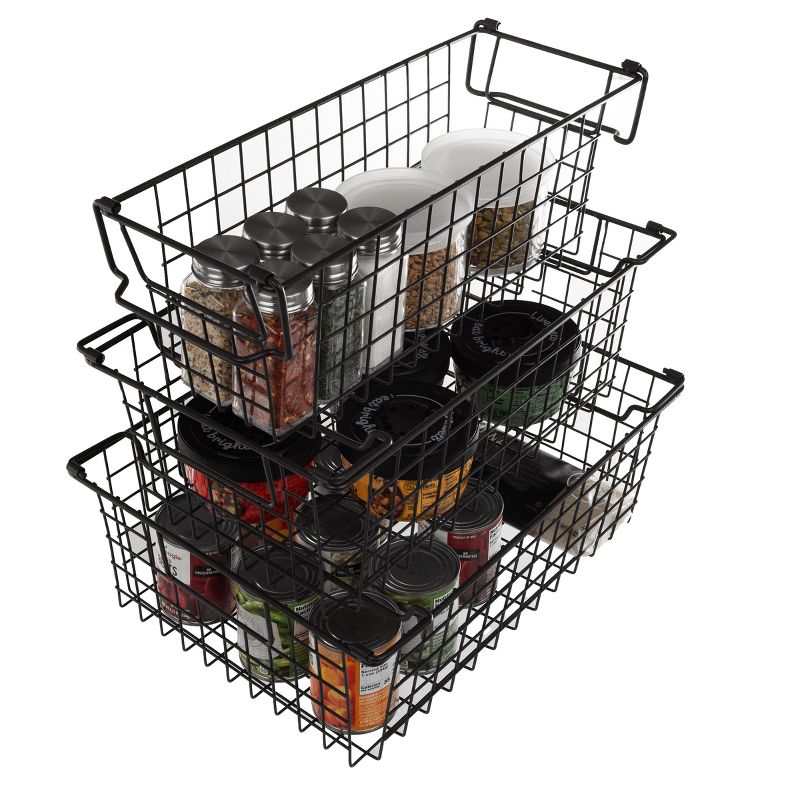 Home-Complete Set of 3 Wire Storage Bins - Shelf Organizers for Toy, Kitchen, Closet, and Bathroom, 1 of 13