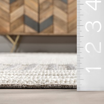 Nicka Light Grey and Cream Striped Synthetic Washable Area Rug