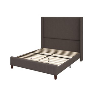 AMERLIFE Size 62" Corduroy Upholstered Bed Frame Extra Tall Wingback Headboard - 1 of 4