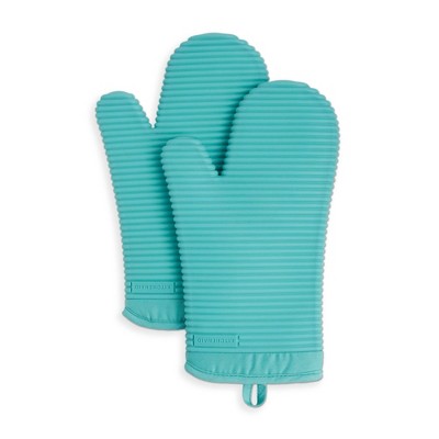 KitchenAid 2pk Silicone Ribbed Oven Mitts Blue