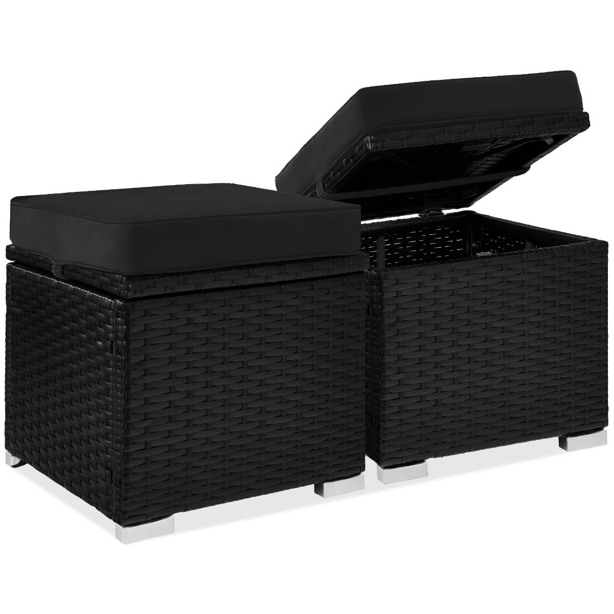 Best Choice Products Set of 2 Wicker Ottomans, Multipurpose Furniture w/ Removable Cushions - Brown/Beige