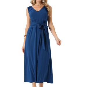 INSPIRE CHIC Women's Sleeveless Tie-Waist Knit Beach Tank Casual Maxi Dress with Pockets - 1 of 4