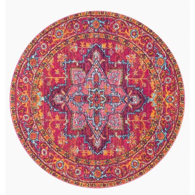 Vonda Pink and Orange Synthetic Round Area Rug, 5' Diameter