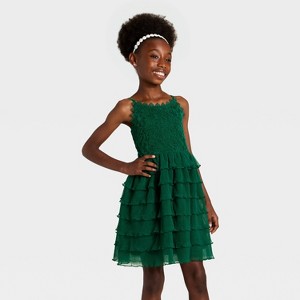 Girls' Tiered Lace Dress - Cat & Jack™ Dark Red - 1 of 3