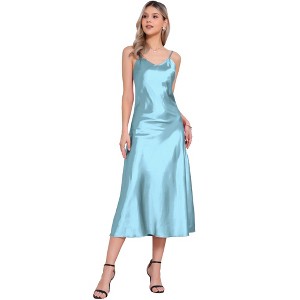 INSPIRE CHIC Women's Satin Sleeveless V Neck Spaghetti Strap Evening Party Maxi Dress - 1 of 4