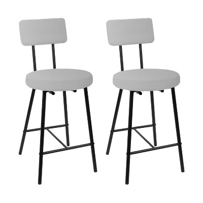 Height Bar Stools Set of 4, Upholstered Counter Height Bar Chair with Round Seat, Modern Barstools with Back and Metal Footrest