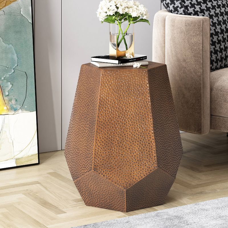 Pamsha Modern Hammered Iron Geometric Brushed Antique Side Table Bronze - Christopher Knight Home, 3 of 10