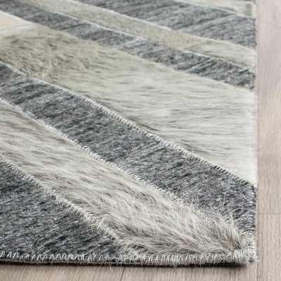 Ivory and Dark Grey Geometric Cowhide Area Rug, 8' x 10'