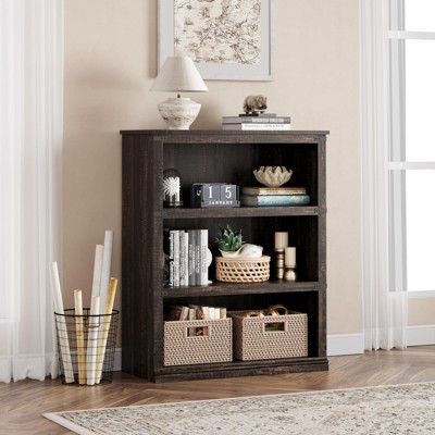 3 Tier Bookcase, Farmhouse Book Shelf with Storage, Low Book Case Wooden 3 Shelf Bookcase