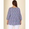 Agnes Orinda Women's Plus Size Floral Retro Keyhole Neck Lantern Summer Babydoll Blouses - 4 of 4