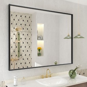 Apmir H Rectangular High-Strength Tempered Glass and Aluminum Alloy Framed French Cleat Mounted Wall Decor Bathroom Vanity Mirror in Matte Black - 1 of 4