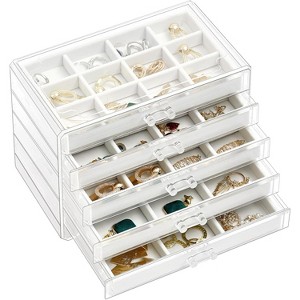 5 Layers Earring Holder Organizer Jewelry Box with 5 Drawers, Acrylic Clear Earring Case with - 1 of 4
