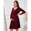 Women's Maternity V Neck Dress Casual Long Sleeve Knit Midi Sweater Dress with Pocket Photoshoot Baby Shower - 3 of 4