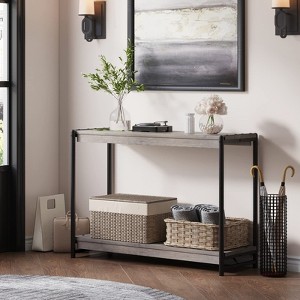 Jojoka Narrow Console Tables for Entryway,39.5" Small Console Table, Slatted Style 2-Tier Sofa Table with Shelf for Living Room,Hallway,Office,Foyer - 1 of 4