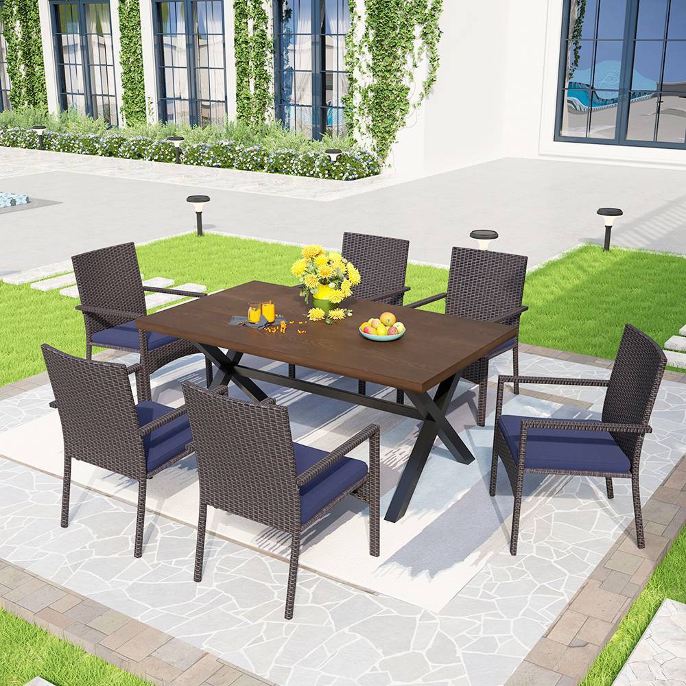 Photos - Garden Furniture 7pc Patio Dining Set with Faux Wood Table & Rattan Chairs - Captiva Design