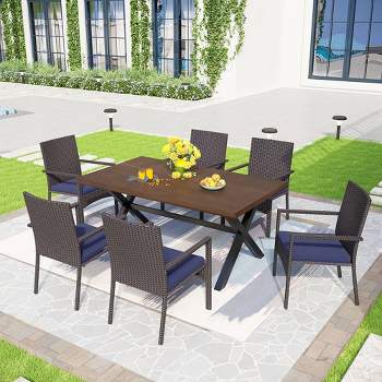 7pc Patio Dining Set with Faux Wood Table & Rattan Chairs - Captiva Designs