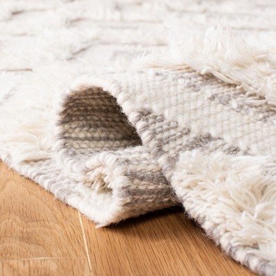 Ivory Geometric Hand-Knotted Wool Area Rug with Tassels